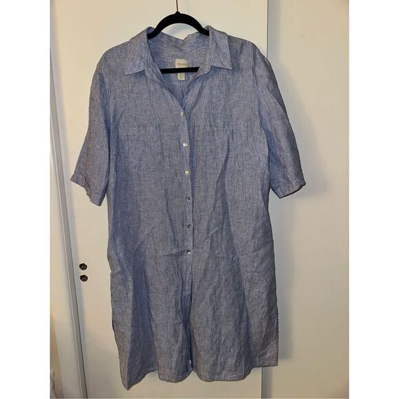 Chicos Women’s End on End Shirt Light Blue 100% Linen Size 3P (XL Petite) EUC - Picture 1 of 12
